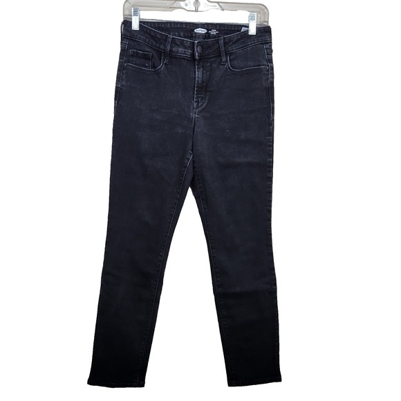 OLD NAVY Power Slim Straight Mid-Rise SZ 8 Black Jeans Women's Denim Casual - Picture 1 of 8